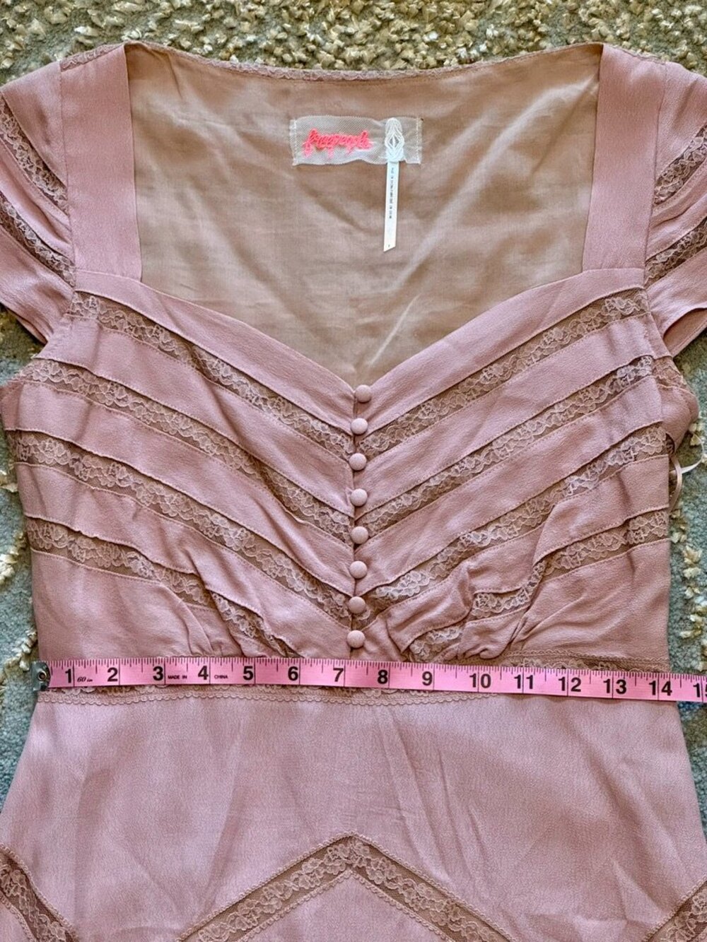 Free People Dusty Pink Elle Lace Shadow Stripe Mini Dress 8 - Picture 5 of 16